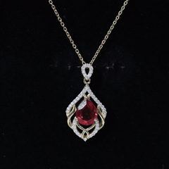 3 Carat Lab Grown Ruby Wedding Necklace with Diamond