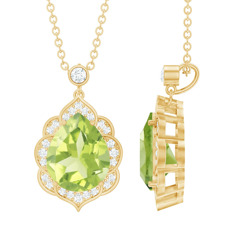 Natural 2.2 Carat Pear Shape Peridot Vintage Necklace with Lab Grown Diamond