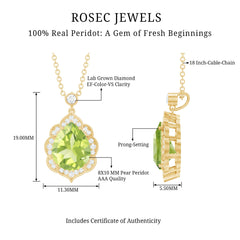 Natural 2.2 Carat Pear Shape Peridot Vintage Necklace with Lab Grown Diamond