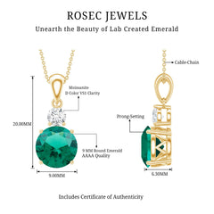Certified 2.75 Carat Lab Created Emerald Solitaire Necklace with Silver Chain