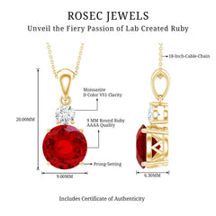 Certified 2.5 Carat Lab Grown Ruby Pendant Necklace with Moissanite