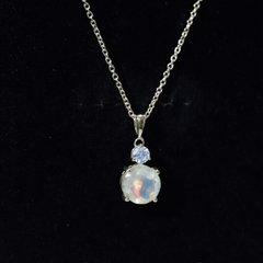 Certified 1.25 Carat Ethiopian Opal Solitaire Necklace with Moissanite