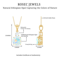 Certified 1.25 Carat Ethiopian Opal Solitaire Necklace with Moissanite