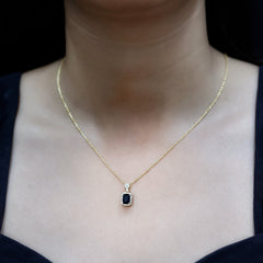 Vintage Style 1 Carat Emerald Cut Black Spinel Statement Necklace with Diamond Halo