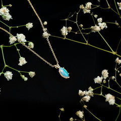 Yellow Gold Plated 1 Carat Marquise Ethiopian Opal Pendant Necklace with Chain
