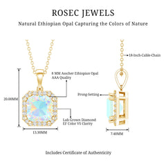 1.25 Carat Asscher Cut Ethiopian Opal Necklace with Diamond Halo