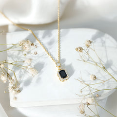 Vintage Style 1.25 Carat Emerald Cut Lab Created Black and White Diamond Necklace