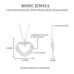 Pave Set Lab Grown Diamond Heart Necklace For Women