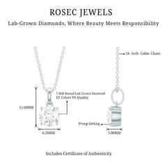 Lab Grown 1 Carat Single Diamond Necklace For Women