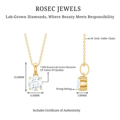 Lab Grown 1 Carat Single Diamond Necklace For Women