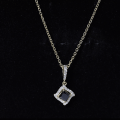 Sterling Silver Black Spinel Necklace with Diamond Halo