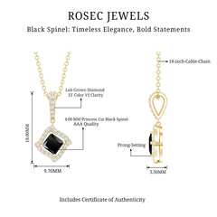 Sterling Silver Black Spinel Necklace with Diamond Halo