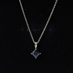 Princess Cut Black Spinel Solitaire Pendant Necklace with Silver Chain