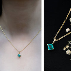 Princess Cut Lab Grown Emerald Solitaire Pendant Necklace with Chain