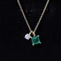 1.2 CT Princess Cut Lab Created Emerald Promise Necklace With Chain