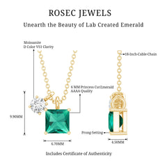 1.2 CT Princess Cut Lab Created Emerald Promise Necklace With Chain