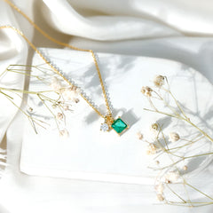 1.2 CT Princess Cut Lab Created Emerald Promise Necklace With Chain