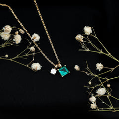 1.2 CT Princess Cut Lab Created Emerald Promise Necklace With Chain