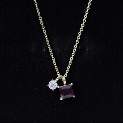 1.4 Carat Princess Cut Rhodolite Garnet Promise Necklace with Moissanite