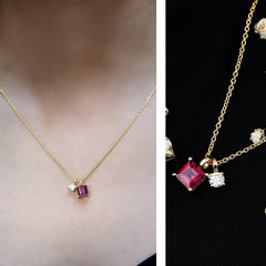 1.4 Carat Princess Cut Rhodolite Garnet Promise Necklace with Moissanite
