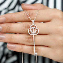 Certified Lab Created Diamond Vintage Style Key Necklace