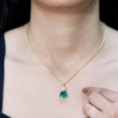 3.5 Carat Trilliant Cut Lab Grown Emerald Diamond Bridal Necklace With Chain