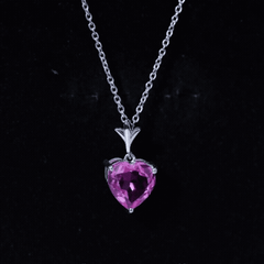 Certified 3.5 Carat Lab Created Pink Sapphire Heart Necklace with Silver Chain