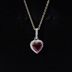 Certified 1.6 Carat Lab Created Ruby Heart Necklace with Diamond Halo