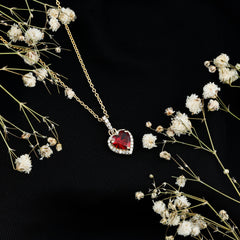 Certified 1.6 Carat Lab Created Ruby Heart Necklace with Diamond Halo