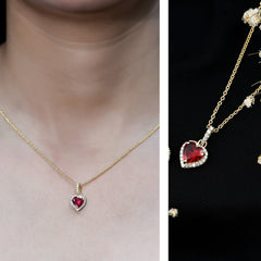 Certified 1.6 Carat Lab Created Ruby Heart Necklace with Diamond Halo