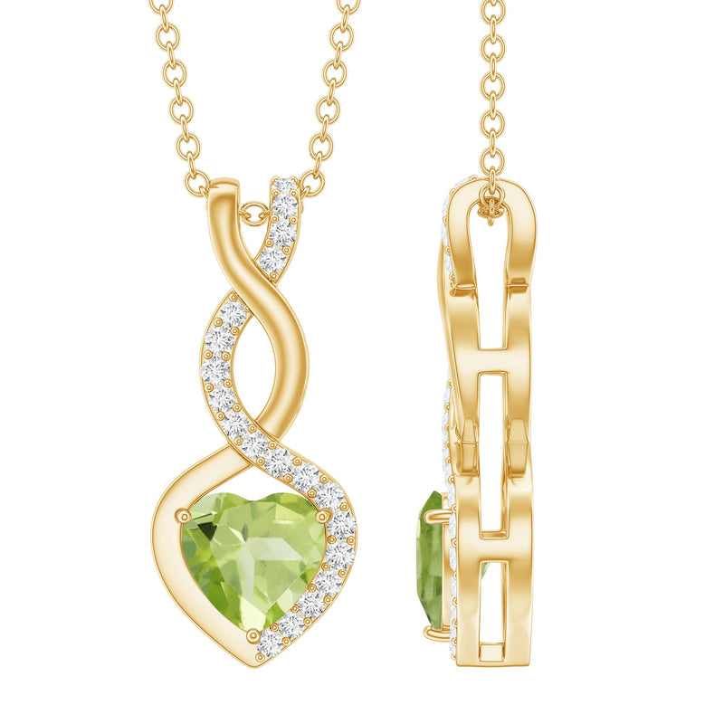 Natural Peridot Heart and Infinity Necklace With Diamond