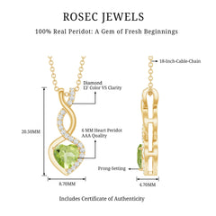 Natural Peridot Heart and Infinity Necklace With Diamond