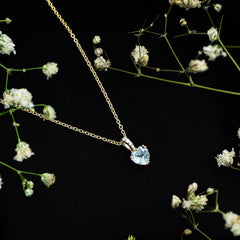 1 Carat Sky Blue Topaz Heart Pendant Necklace with Diamond