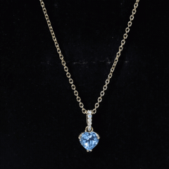 0.9 Carat Swiss Blue Topaz Solitaire and Diamond Heart Necklace with Chain