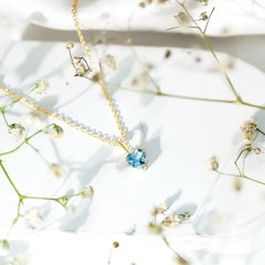0.9 Carat Swiss Blue Topaz Solitaire and Diamond Heart Necklace with Chain