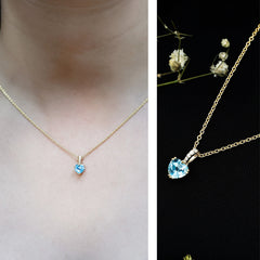 0.9 Carat Swiss Blue Topaz Solitaire and Diamond Heart Necklace with Chain