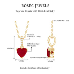Natural 1 Carat Ruby Heart Necklace with Diamond Bail