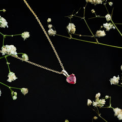 Natural 1 Carat Ruby Heart Necklace with Diamond Bail
