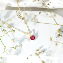 Natural 1 Carat Ruby Heart Necklace with Diamond Bail