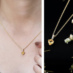 Natural 0.9 Carat Citrine Diamond Heart Locket with Silver Chain