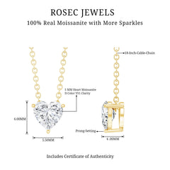 Certified Half Carat Moissanite Heart Promise Necklace with Silver Chain