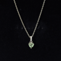 Natural 05 CT Heart Shape Peridot Diamond Pendant Necklace with Chain
