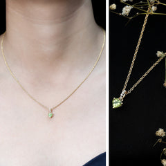 Natural 05 CT Heart Shape Peridot Diamond Pendant Necklace with Chain