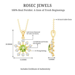 Green Peridot and Diamond Flower Pendant Necklace