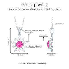 Lab Created Pink Sapphire and Diamond Flower Pendant Necklace