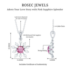 Genuine 0.58 Carat Pink Sapphire and Diamond Flower Pendant Necklace