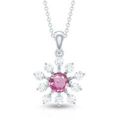 Genuine 0.58 Carat Pink Sapphire and Diamond Flower Pendant Necklace