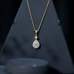 Pear Shaped 1.3 Carat Moissanite Pendant Necklace with Halo