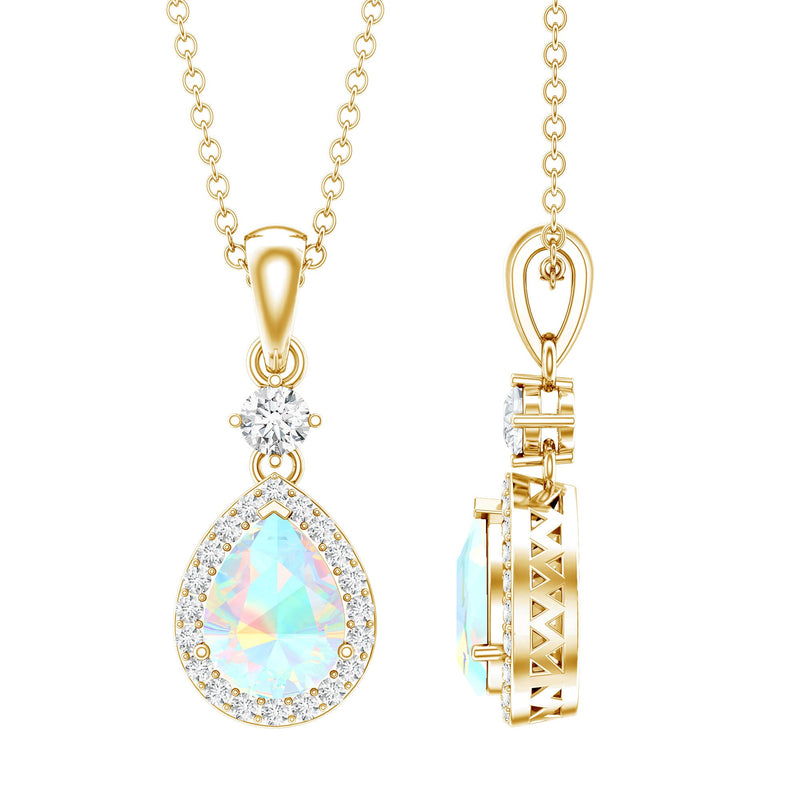 1 Carat Ethiopian Opal Teardrop Necklace with Diamond Halo