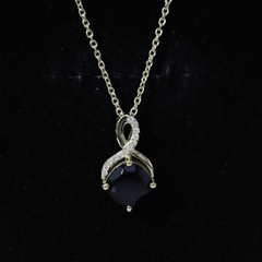 Cushion Cut 2 Carat Black Onyx Infinity Pendant Necklace with Lab Diamond